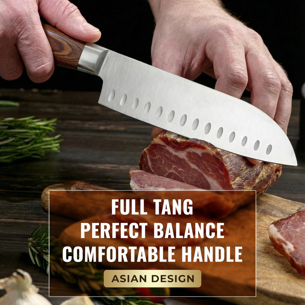 Cutluxe Santoku Knife, 7" Japanese Meat & Vegetable Knife for Chopping