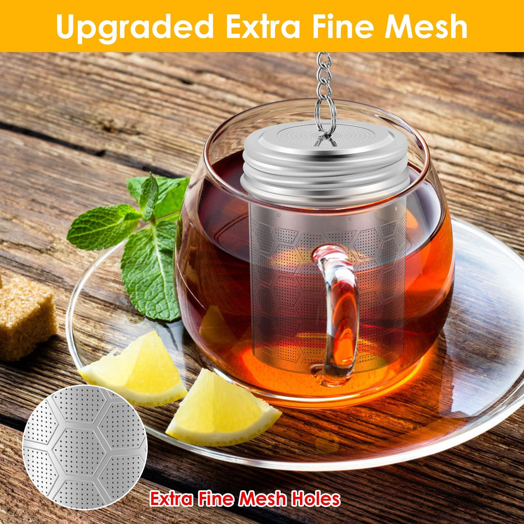 4 Pack Tea Infuser for Loose Leaf Tea, Extra Fine Mesh 304 Stainless Steel Tea Strainers with Drip Tray and Chain Hook, Reusable Tea Ball Steeper for Mug Teapot, Spice Diffuser