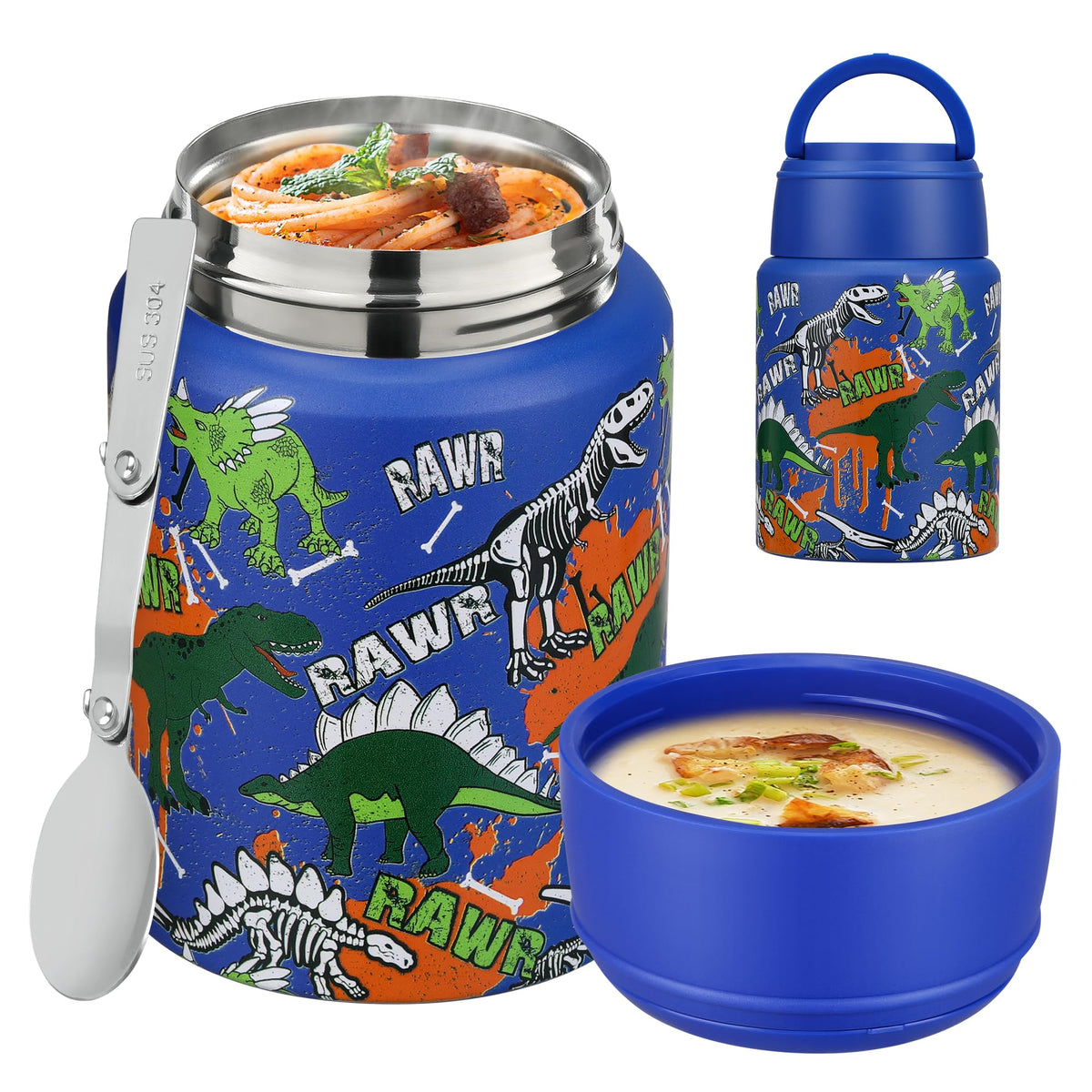 HAWEEK 17oz Insulated Food Jar with Spoon,Gradient Orange Green