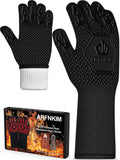 ARFNKIM BBQ Oven Gloves 1472℉ Heat Resistant Oven Mitts Silicone Non-Slip Cooking Gloves for Barbecue, Grilling, Baking, Welding, Smoker (A Pair) (Black)