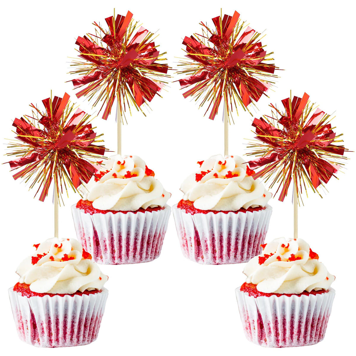 Gyufise 30Pcs Foil Firework Cupcake Toppers Sparkle Tinsel Cake Toppers Tinsel Drink Cake Decoration Cocktail Picks for Birthday Wedding Graduation Party Supplies Dark Blue