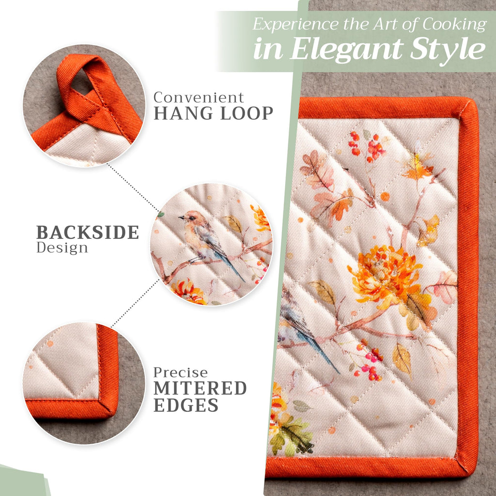 Maison d' Hermine 100% Cotton Oven Mitt & Pot Holder Set (7.5"x13" & 8"x8")