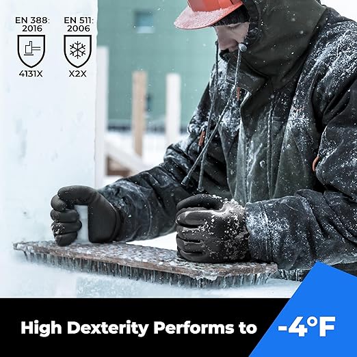 Waterproof Gloves Bulk Pack for Men and Women, 3 Pairs, Freezer Gloves with Grip, Double Nitrile Dipped for Extreme Oil Repellent, for Construction, Mechanics, Mining, Plumbing, Black, Medium