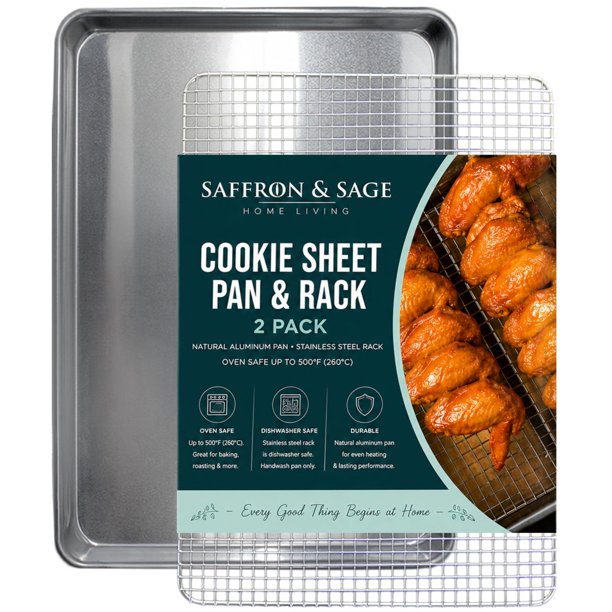 Commercial Quality Cookie Sheet and Rack - Aluminum Half Sheet Baking Pan and Stainless Steel Cooling Rack Set, 13x18 Rimmed Baking & Roasting Tray is Rust & Warp Resistant, Heavy Duty, of Thick Gauge