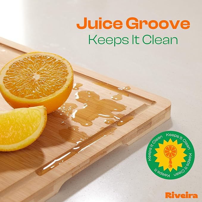 Riveira Bamboo Cutting Boards Versatile and Durable Set: 3 Comfortable Kitchen Boards