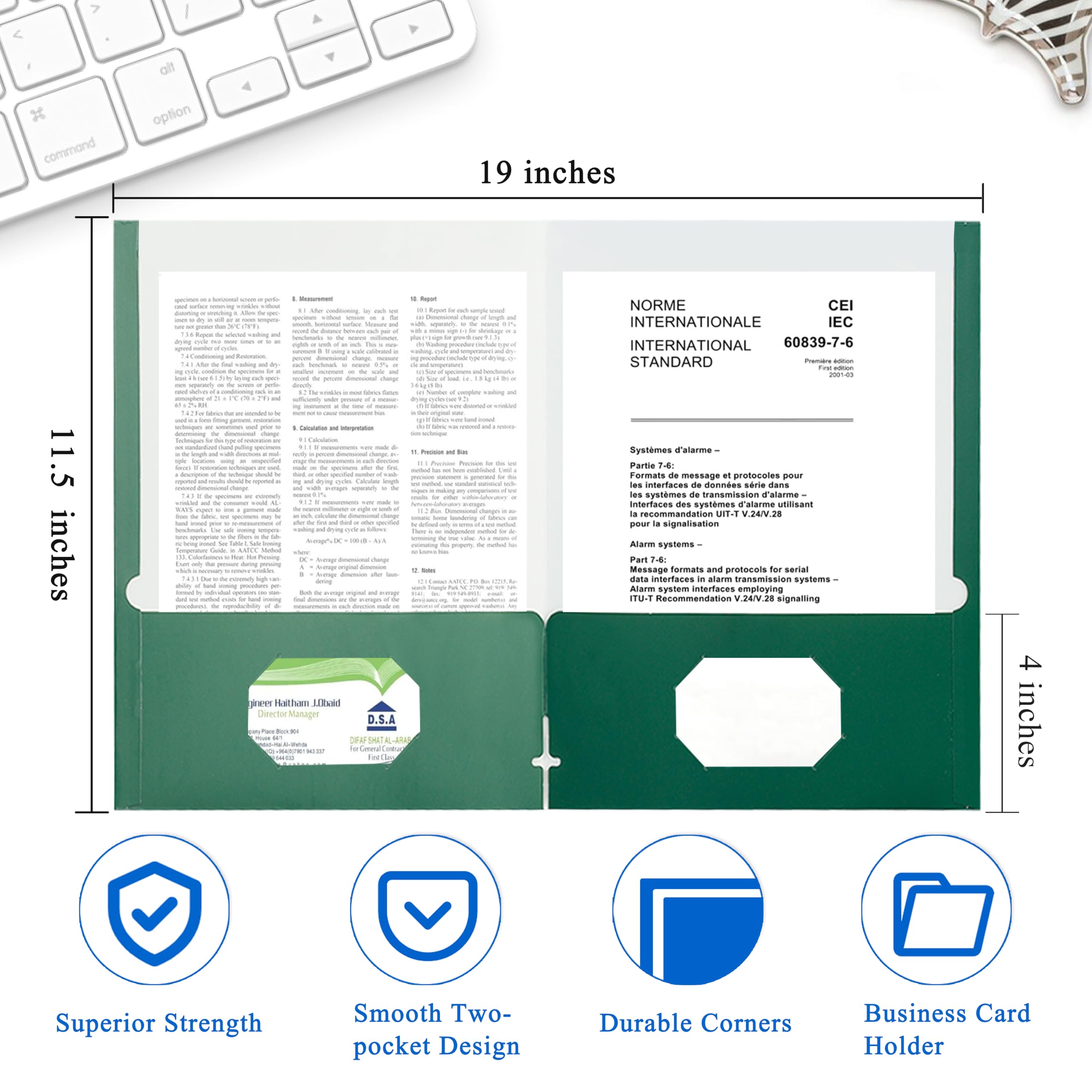 Zzrywuty File folders with Pockets,Green Two folders for documents,50 Pack Paper Folders with Card Slot,Letter Size,School Students,Business,Home and Office Workers