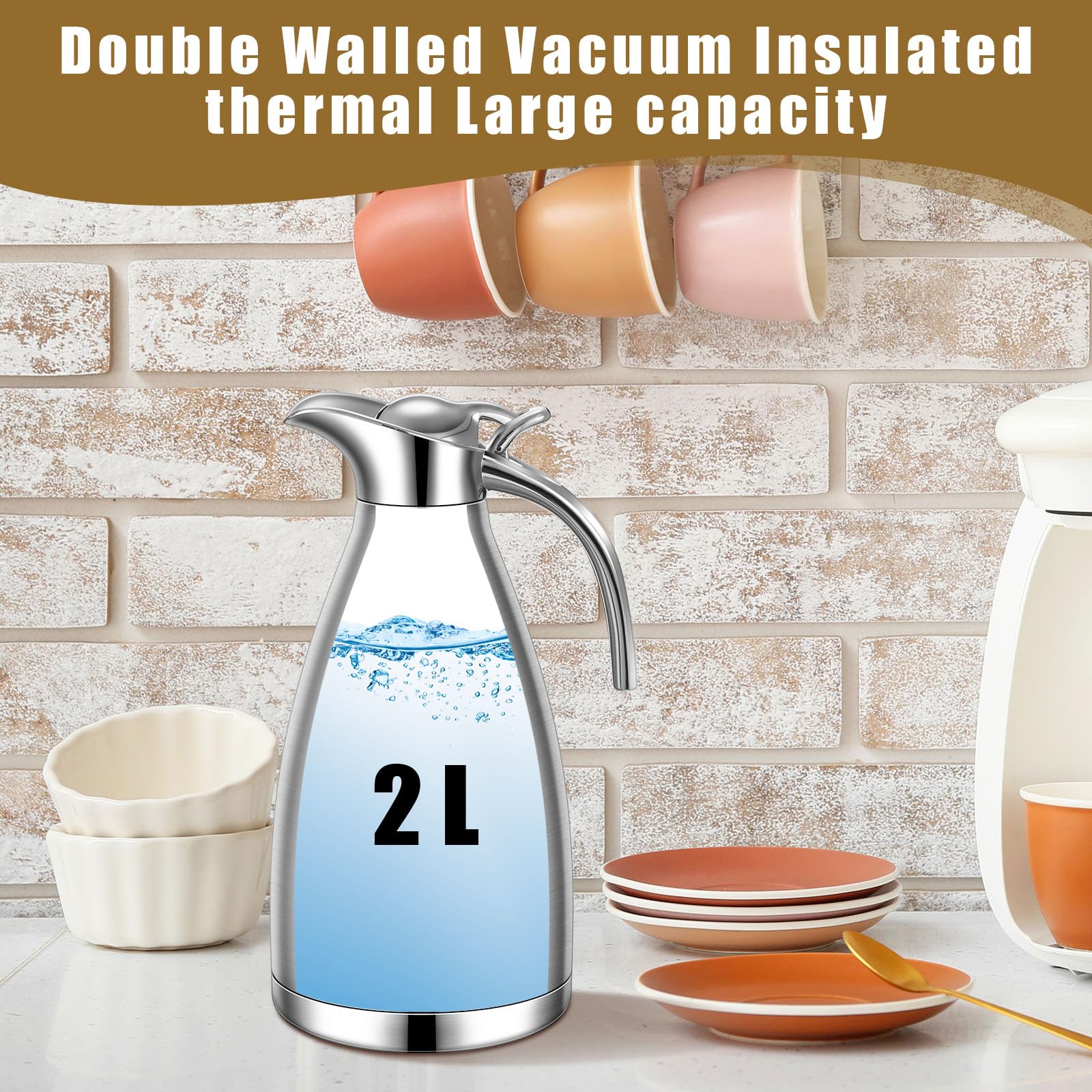 Uiifan 2 Pcs 68oz Thermal Coffee Carafe for Keeping Hot/Cold
