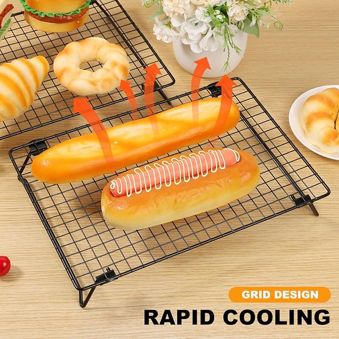 13.4" × 9.4" Stackable Cupcakes Cooling Racks – 2-Pack Nonstick Carbon Steel Baking Racks with Collapsible Legs, Perfect for Cooking, Roasting, Grilling, Drying & Cooling Cookies