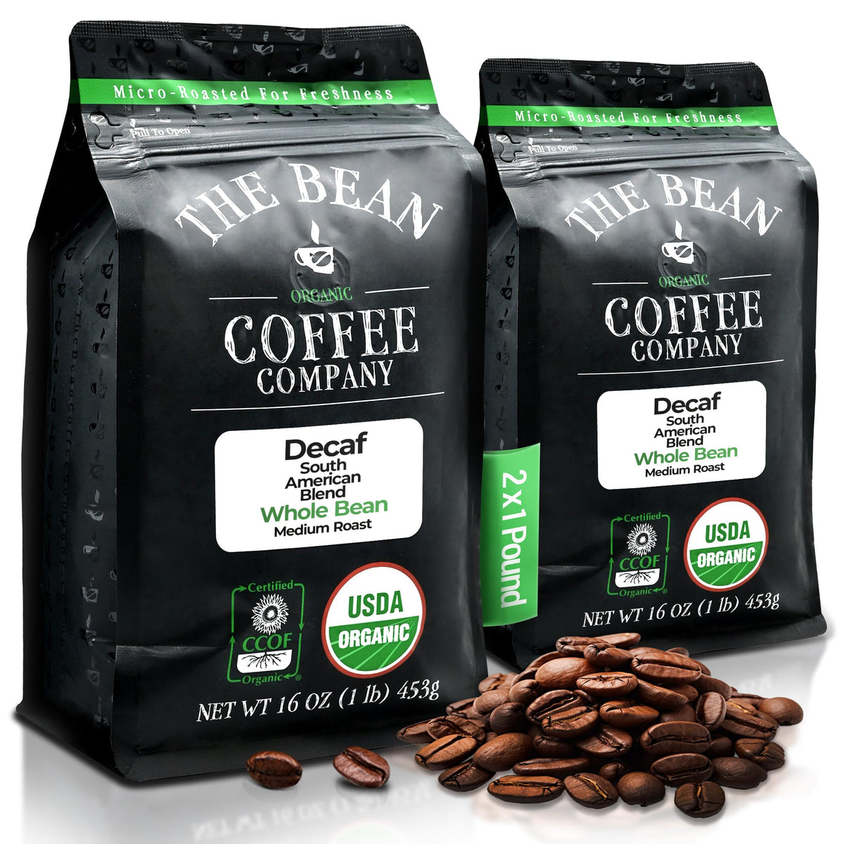 The Bean Organic Coffee Co. Decaf Chocolate Macadamia, Whole Bean, 2 x 1 lb