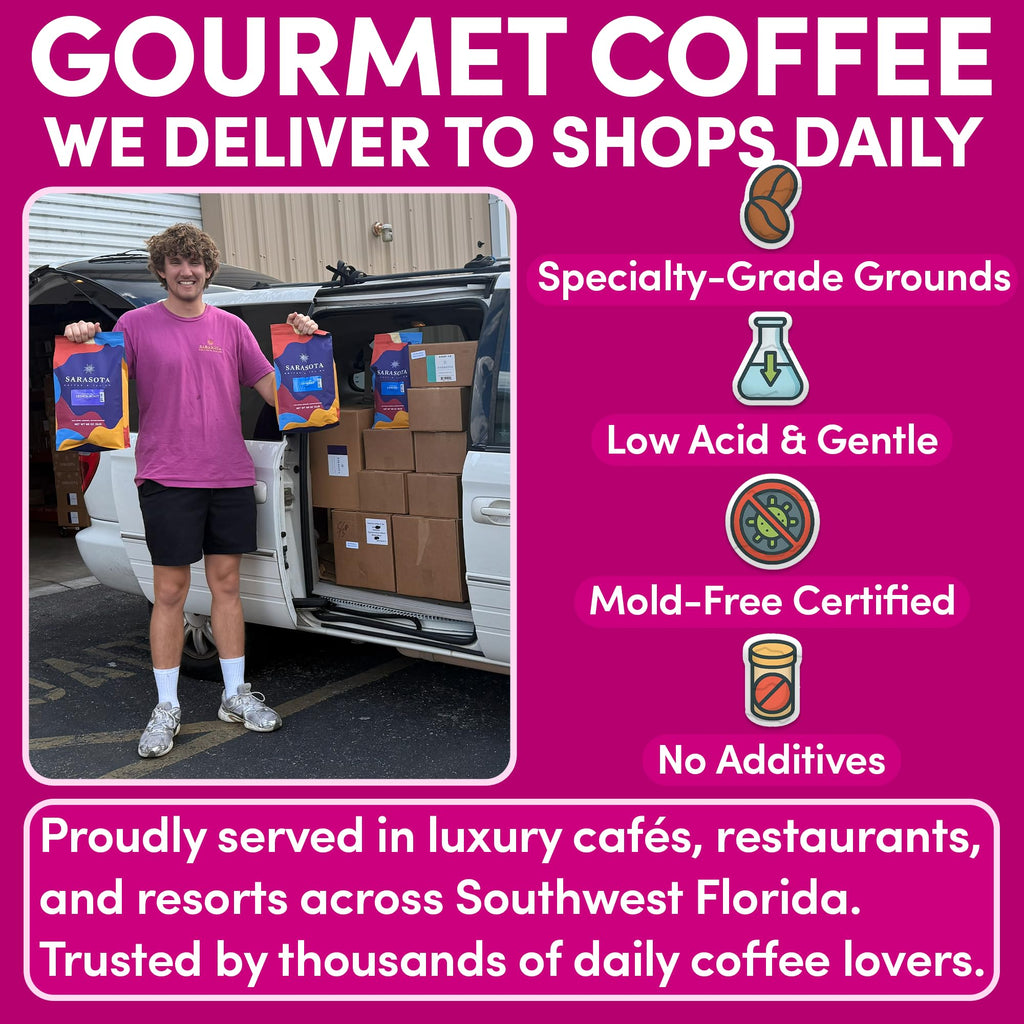 Sarasota Coffee Ground Jamaican Me Crazy | Medium Roast Gourmet Flavored Coffee Grounds | Low Acid, Mold Free, Specialty Grade Flavored Bulk Ground | 5lb (80 oz)