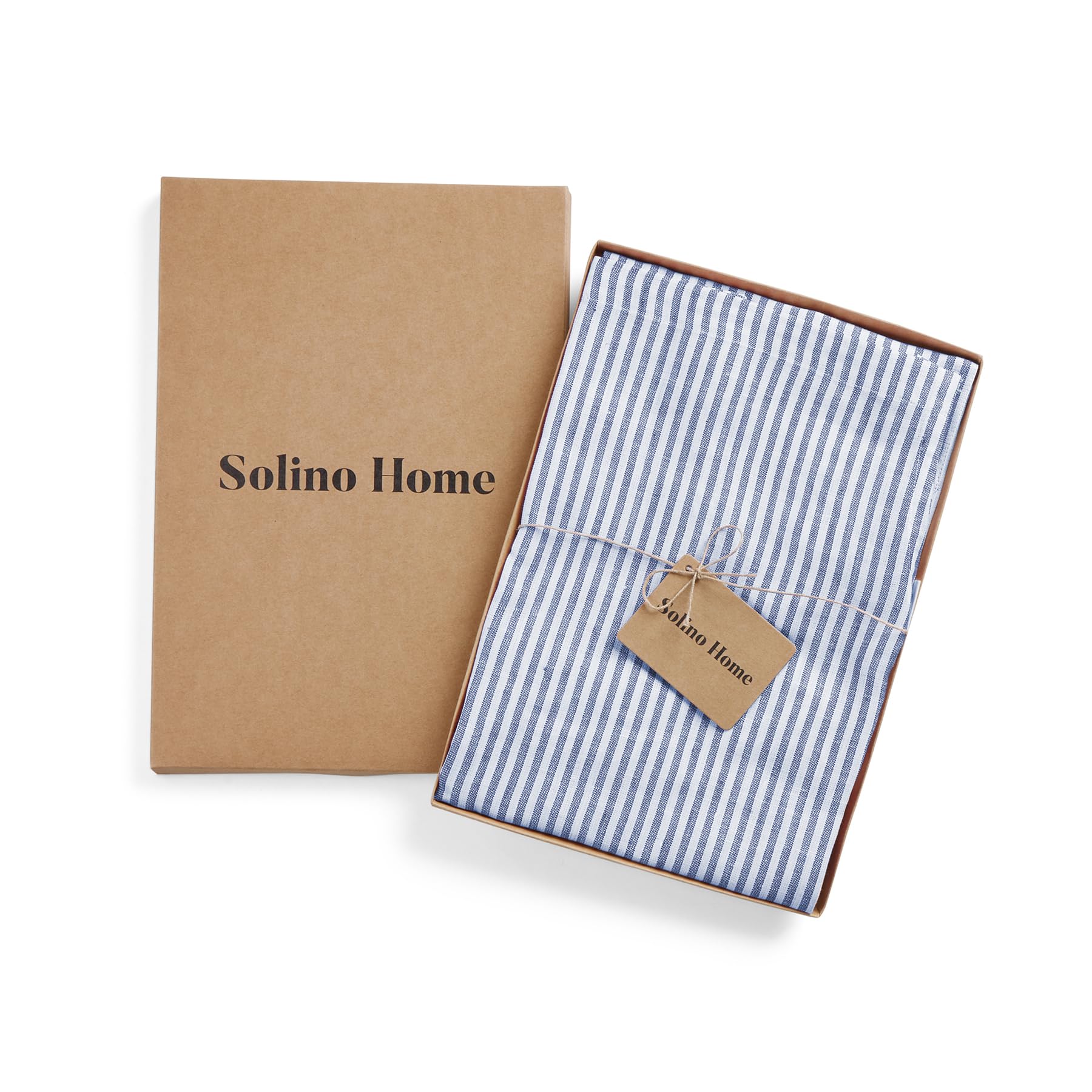 Solino Home 100% Linen Apron, 38 x 36 in, Navy and White, Full Midi Apron
