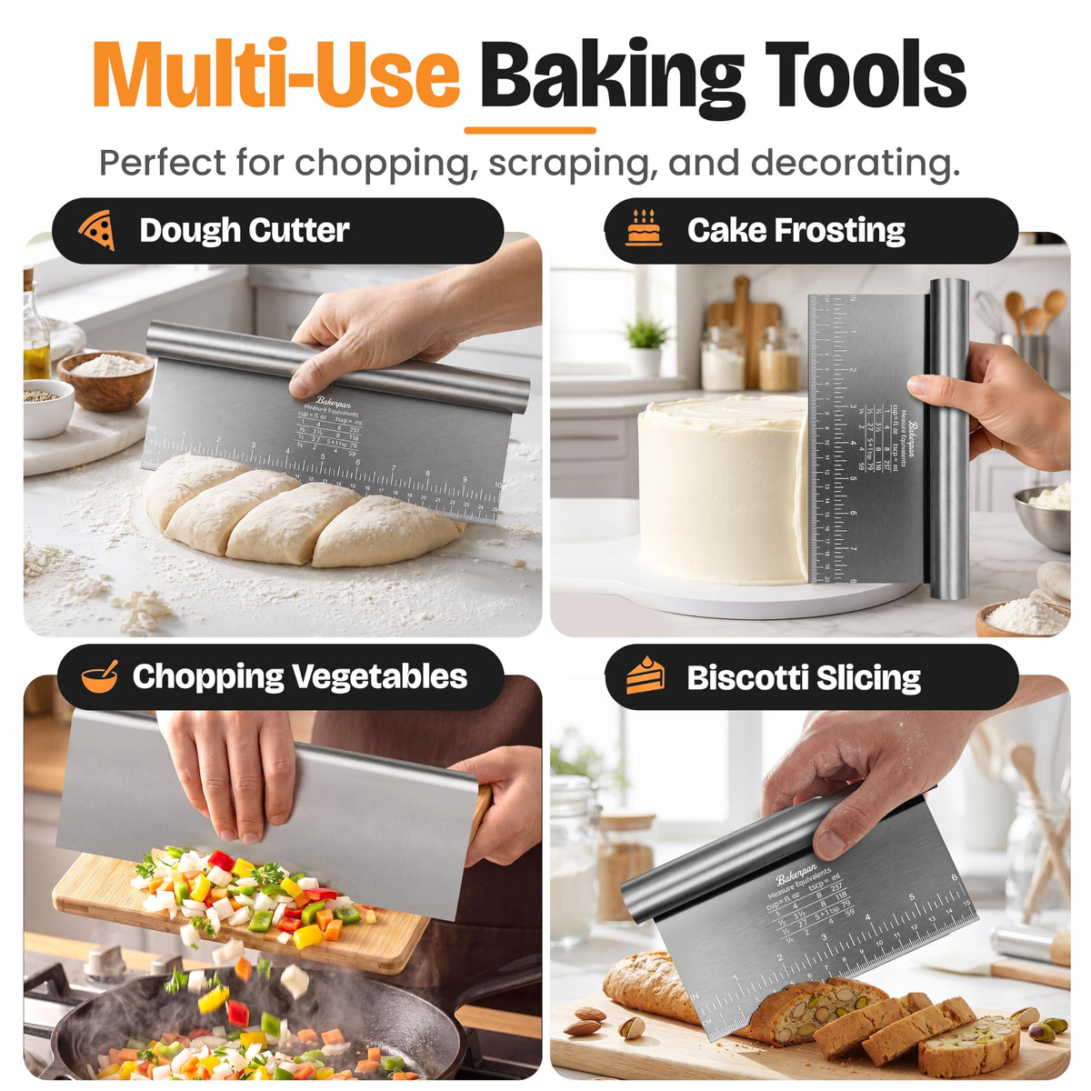 Bakerpan Stainless Steel Heavy Duty Dough Cutter 3 Size Set - 10, 8, 6 Inch