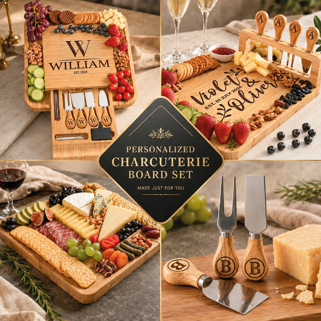 Personalized Charcuterie Board Gifts Set, Custom Large Cheese Board, Charcuterie Board for Wedding, Anniversary, Birthday, Housewarming, Engagement, Party, New Home Gift Couple, Fathers Day, Christmas