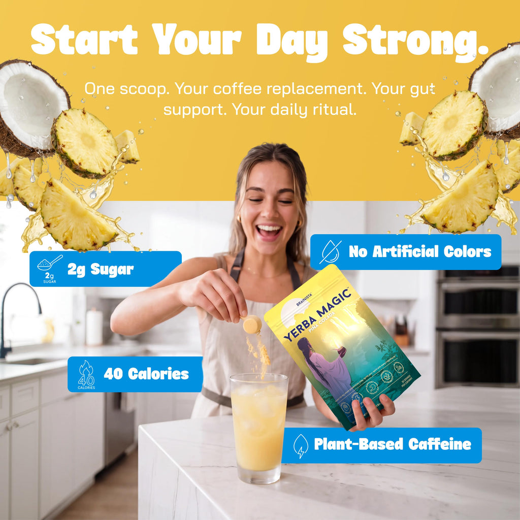 Yerba Mate Energy Drinks, Yerba Magic, Gut Health, Pina Colada, 30 Servings