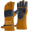 TICONN 16 Inch Welding Gloves, 1000°F Heat-Resistant Fireproof Leather Gloves for Welders, Stick, Forge, Mig, Tig, BBQ, Baking, Oven (Brown/Grey, XXL)