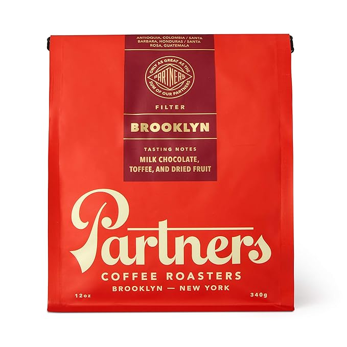 PARTNERS COFFEE ROASTERS - Whole Bean Coffee (Brooklyn - Medium Roast) 12oz - Versatile & Delicious Daily Brew - Whole Coffee Beans - Lab Tested for Mycotoxins & Heavy Metals - Hand Roasted in NYC