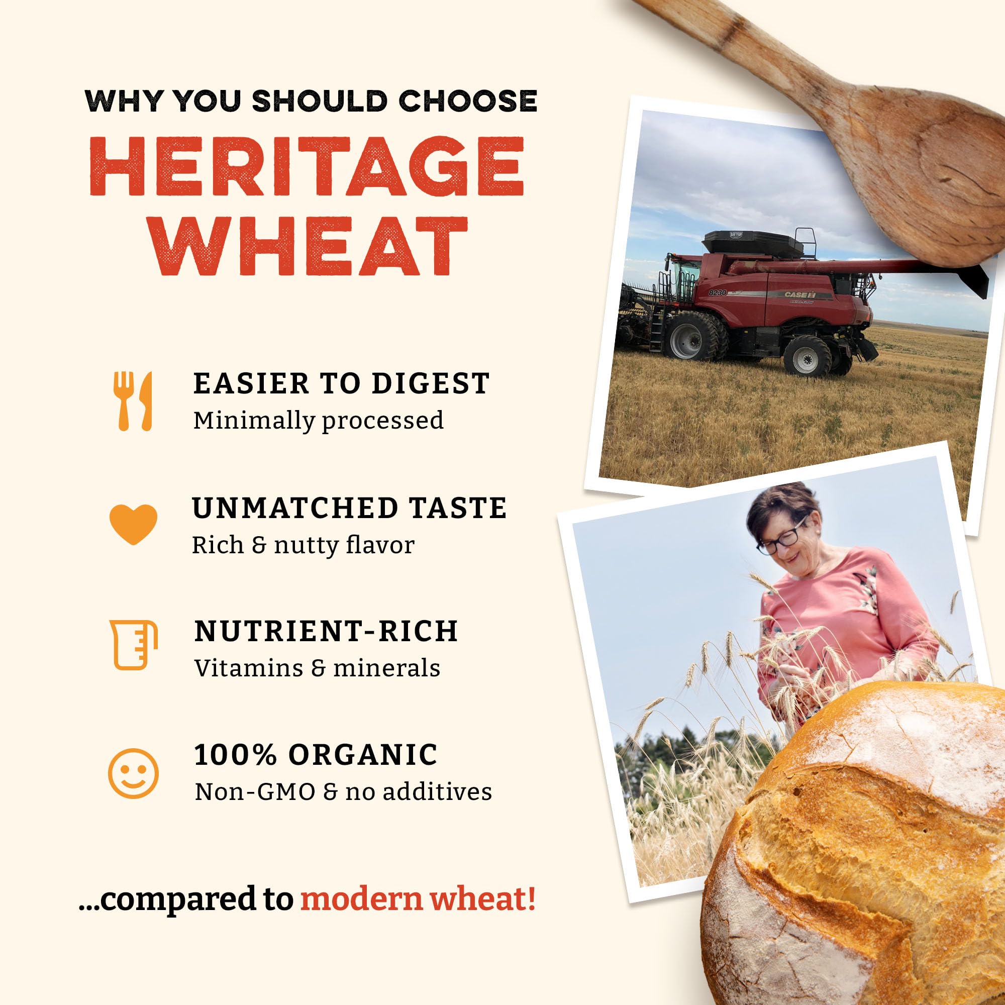 Sunrise Flour Mill Heritage Organic Bread Flour Blend - 2.0 lbs | Organic Unbleached Bread Flour Easy to Digest with Less Bloating | High Protein for Superior Baking | Smooth, Nutty Flavor