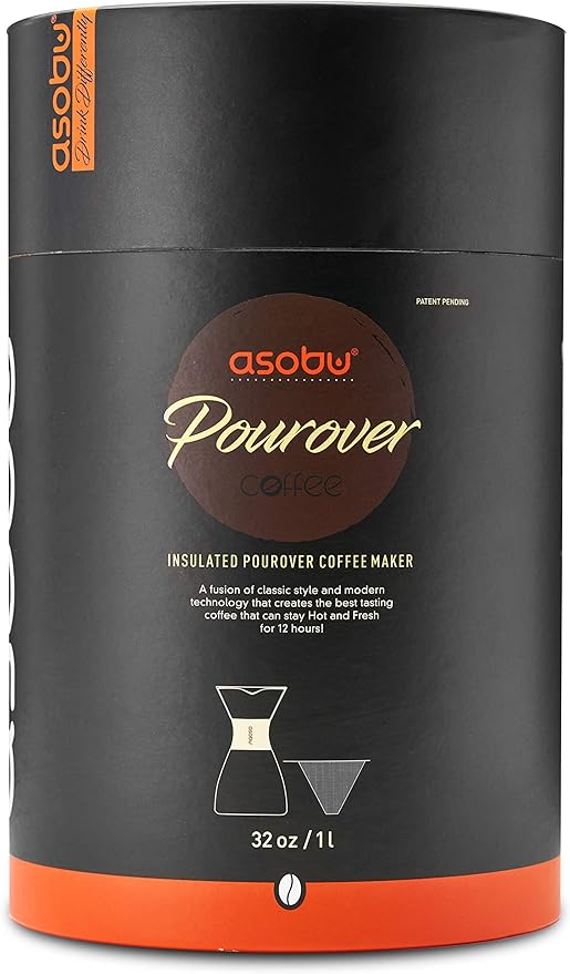 asobu Insulated Pour Over Coffee Maker (32 oz.) Double-Wall Vacuum, Stainless-Steel Filter and Take on the Go Carafe (Burgundy)