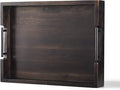 Ottoman Tray, Acacia Wood Serving Tray with Metal Handles, 16.5x12.5in Food Drinks Tray for Coffee Table, Breakfast, Dinner & Bar, Rustic Decorative Storage Tray for Ottoman, Kitchen, Packaging