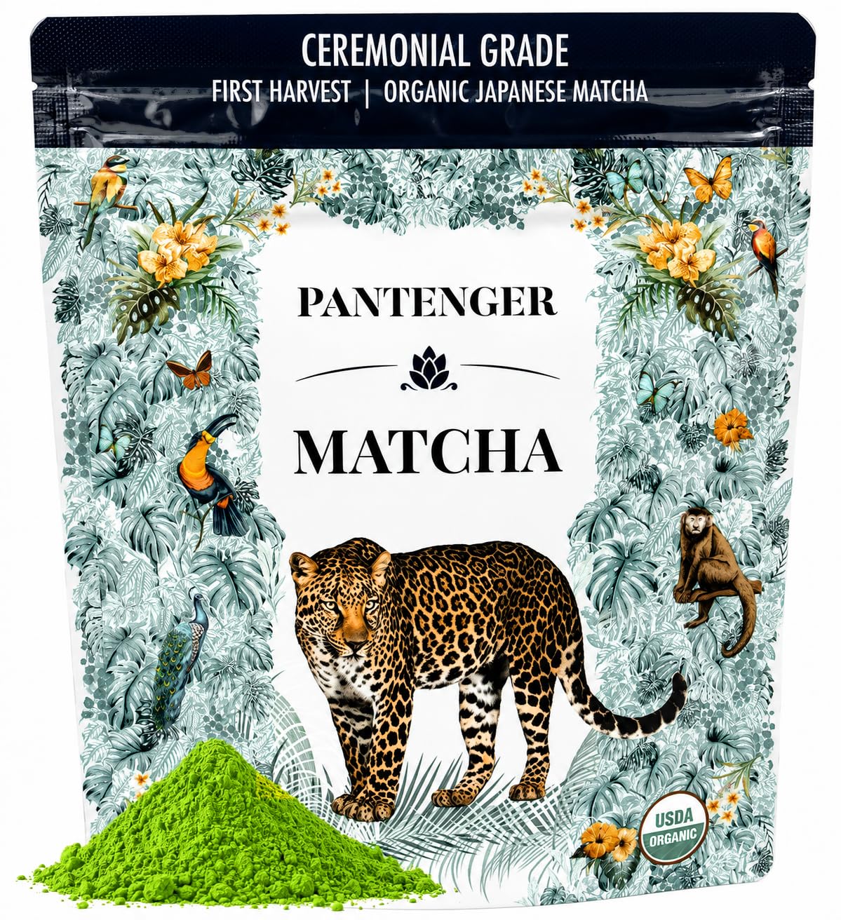 Pantenger Matcha Green Tea Powder and Reishi Mushroom. 2.12 OZ (60 grams). USDA ORGANIC. Japanese Reishi Mushroom with Japanese Matcha Tea.