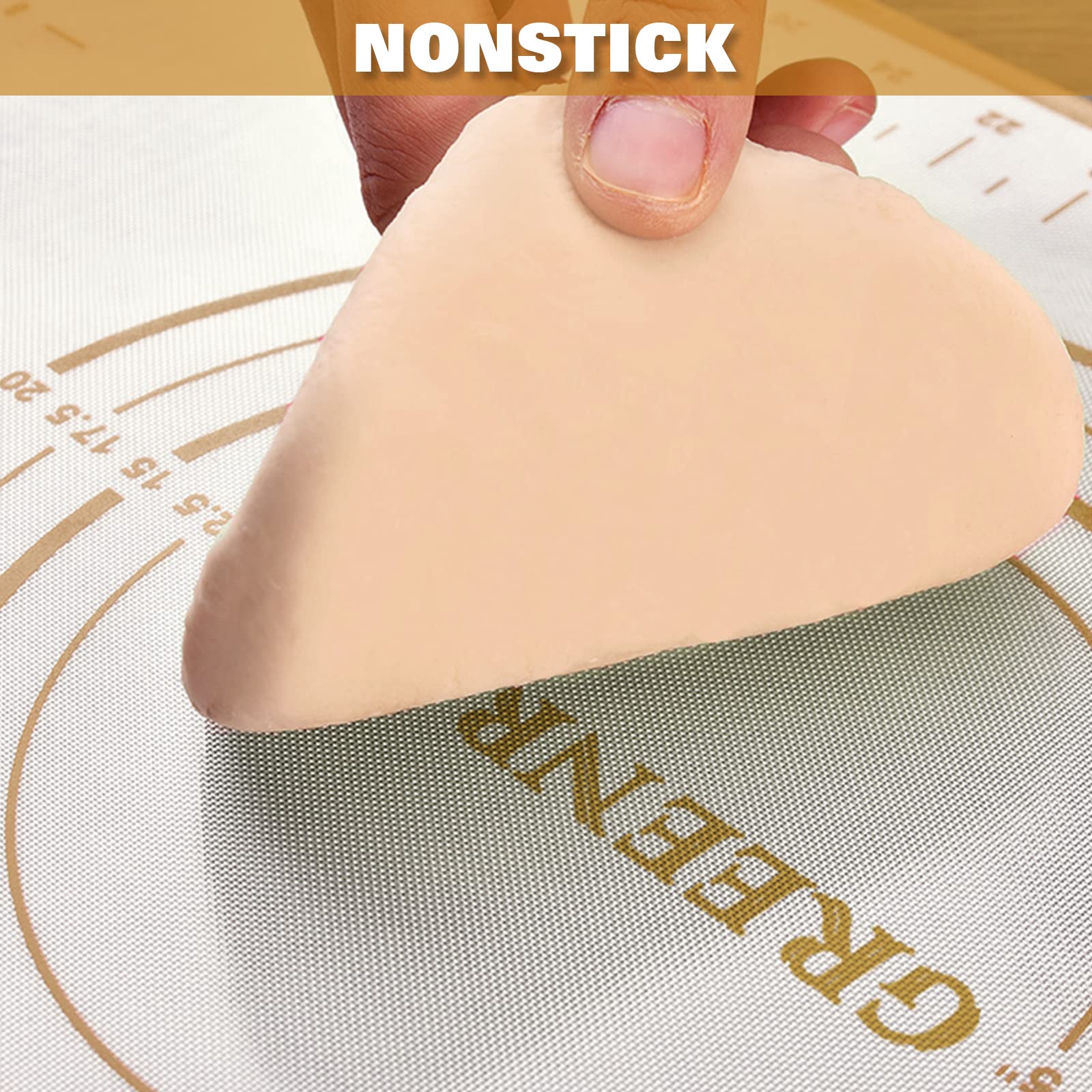 Silicone Pastry Mat Extra Thick Large Non Stick Baking Supplies Kitchen Counter Cooking Rolling Dough Sheet Pie Crust Sourdough Bread Oven Liner with Measurement (L-16''(W)*24''(L), 3#Gold)