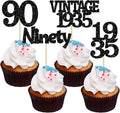 Gyufise 24Pcs Vintage 1935 Cupcake Toppers Glitter Cheers to 90 Fabulous Ninety Cupcake Picks 90th Birthday Wedding Anniversary Party Cake Decorations Supplies Black