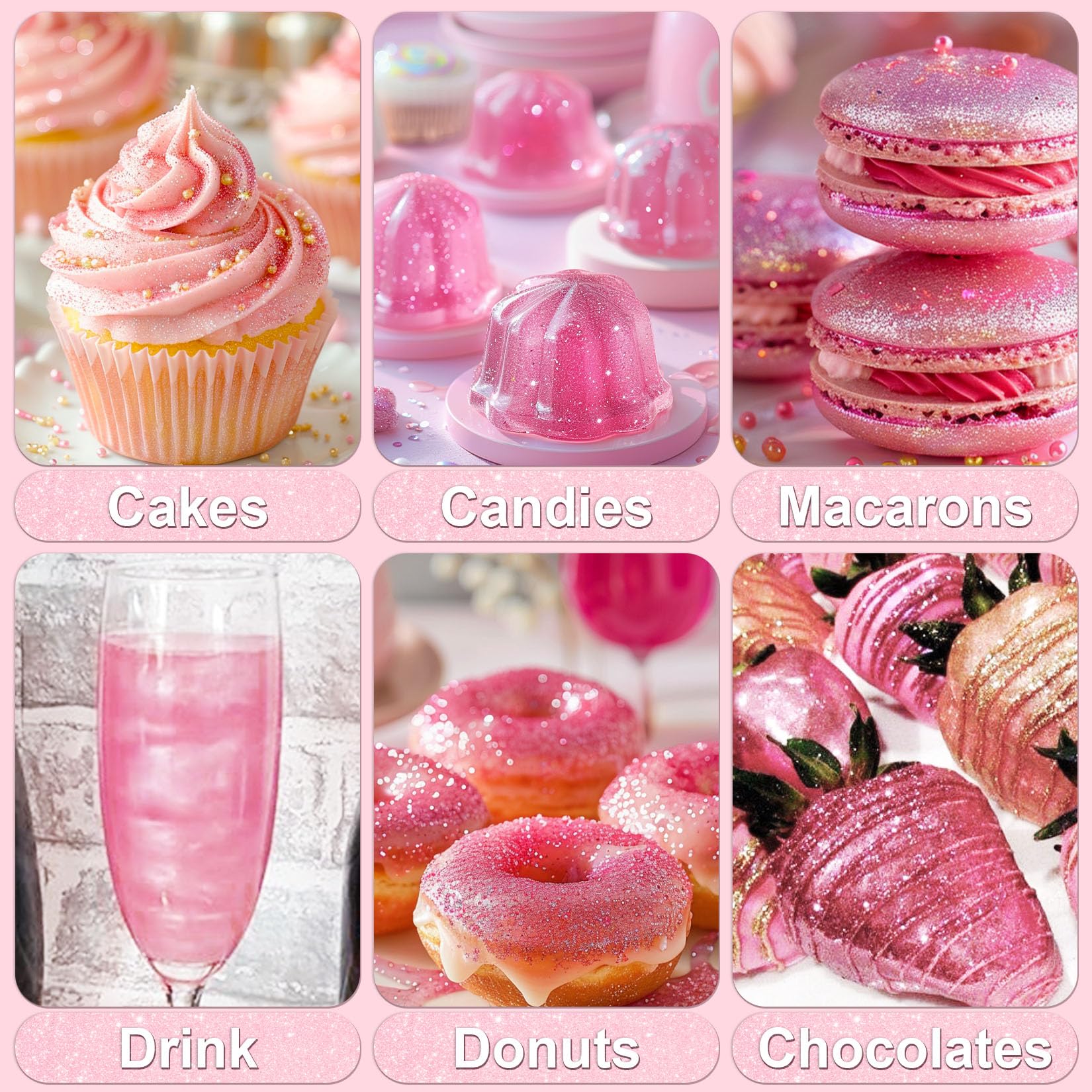 Pink Edible Glitter - 5g Food Grade Cake Decorating Shimmering Glitter, Edible Sprinkle Luster Dust for Drinks, Chocolates, Fondant, Strawberries, Cupcakes, Candy, Easter Cookie - Vegan