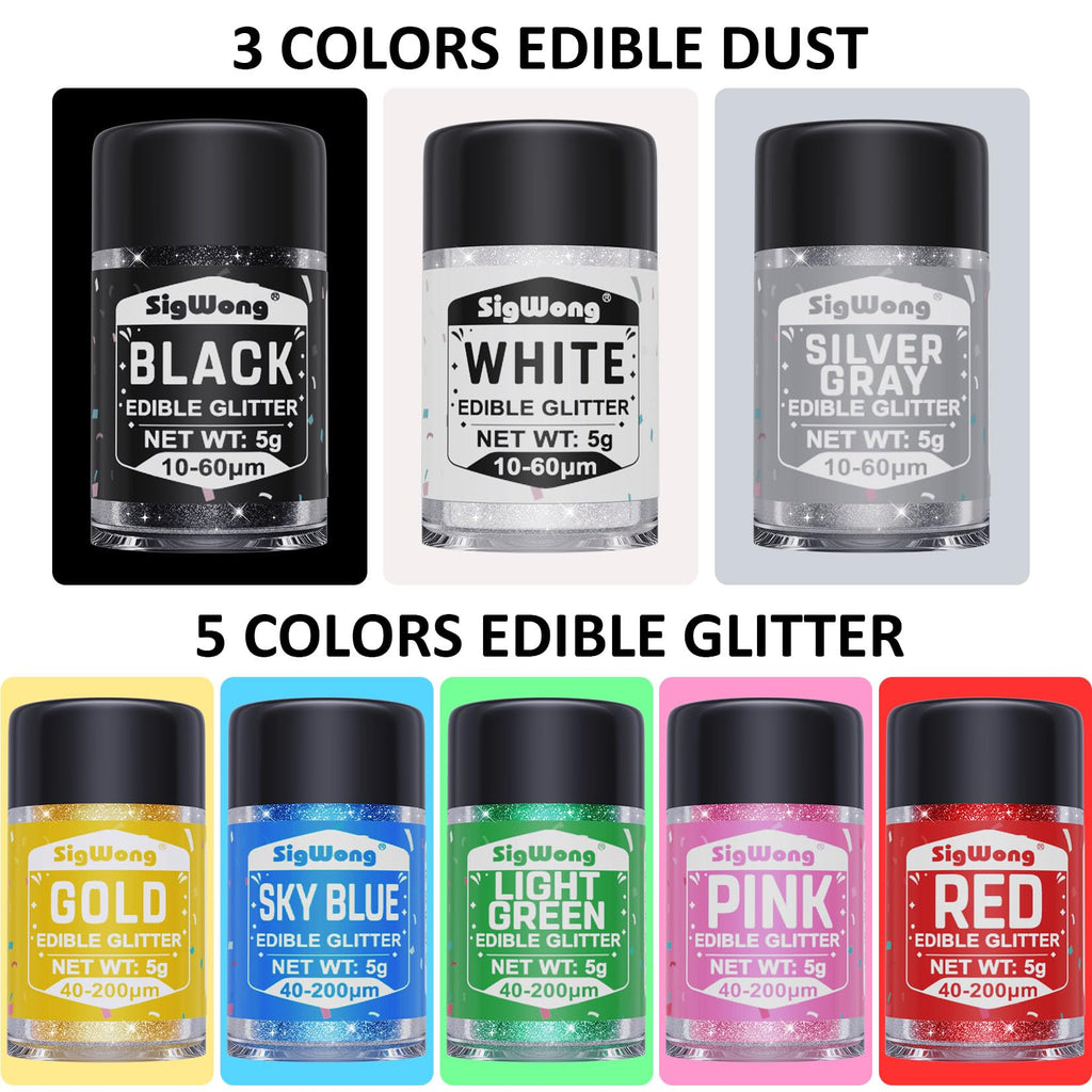 Edible Glitter - 8 Colors Luster Dust Edible Set for Drinks, Food Grade Edible Glitter Dust for Cake Decorating, Cocktail, Fondant, Strawberries, Candy, Cookie, Chocolate, Vegan and Gluten Free - 5g/bottle