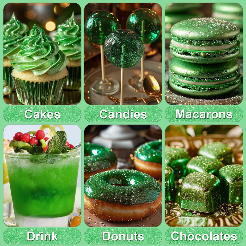 Green Edible Glitter - 5g Food Grade Cake Decorating Shimmering Glitter, Edible Sprinkle Luster Dust for Drinks, Chocolates, Fondant, Strawberries, Cupcakes, Candy, Easter Cookie - Vegan