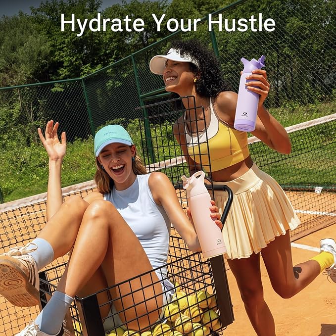 Insulated Water Bottle with Straw - Encool Stainless Steel Water Bottle, Reusable Leakproof and BPA-Free for Sports, Travel, Cold for 24 Hours, 32 oz, Snowflake