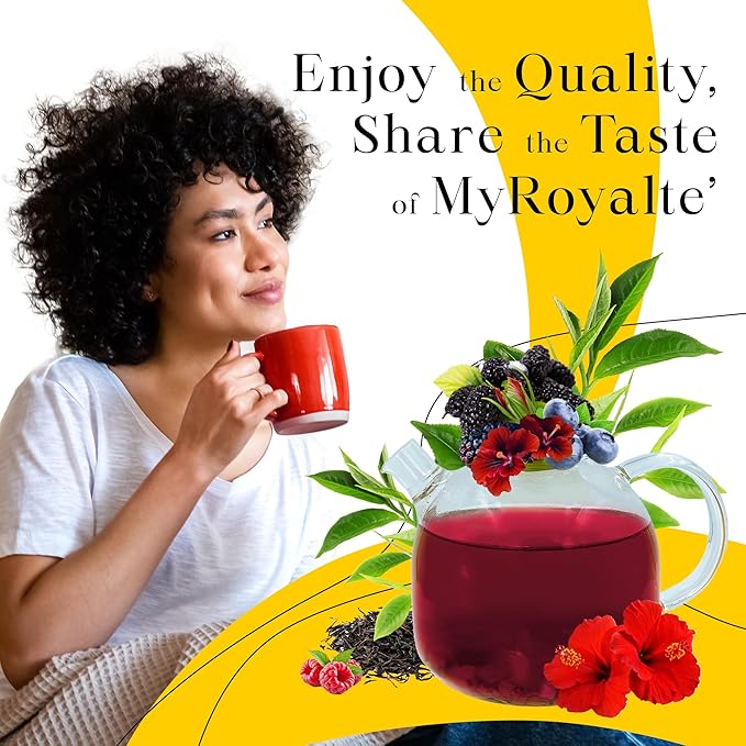 MyRoyalte Mountain Berry Puerh Tea Organic - Hibiscus Tea Loose Leaf Tea With Blueberries Grapes Mullberries - Pu'er tea Rosehip Tea - Organic Herbal Tea Chinese Tea Gift Idea for Tea Lovers - 3 oz
