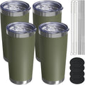 Travel Coffee Tumbler 20oz, 4 Pack Leakproof Travel Coffee Mug with Lid and Straw, Stainless Steel Double Wall Vacuum Insulated Tumbler for Hot/Iced Drinks (Textured Matte, Army Green)