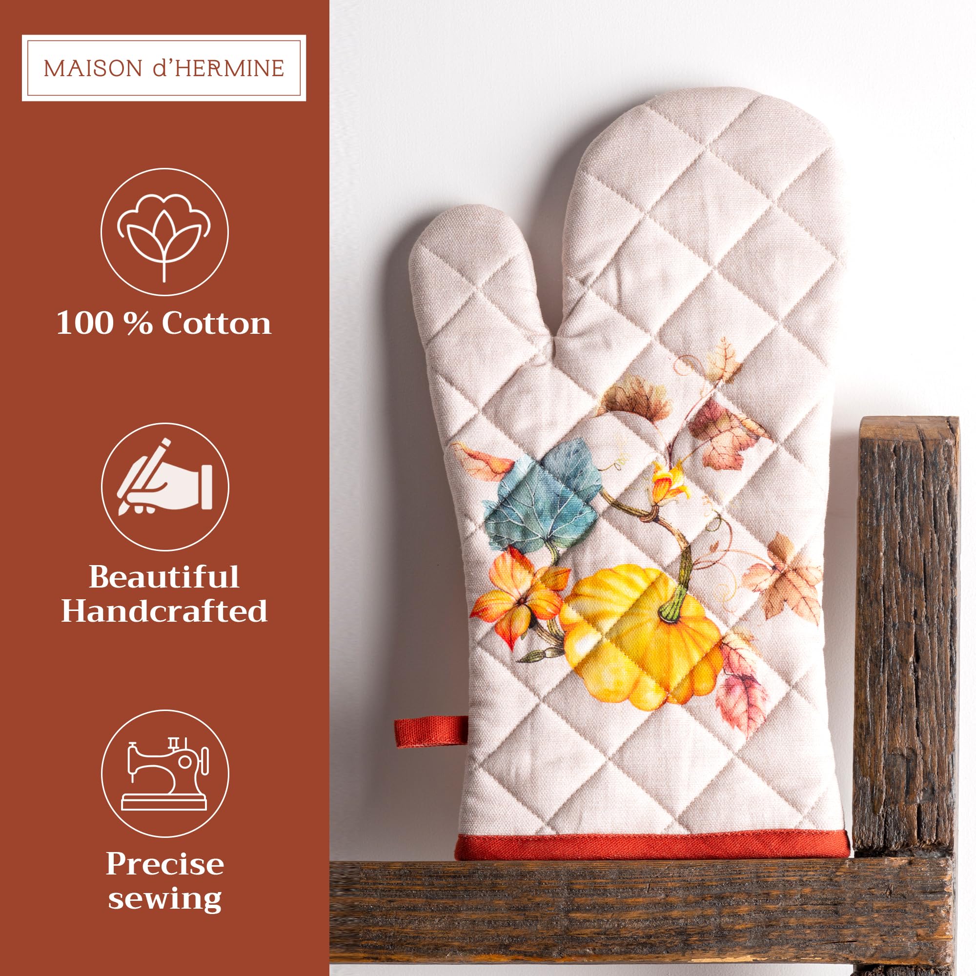 Maison d'Hermine Oven Gloves 100% Cotton Oven Mitt (7" x 13", Pack of 1)