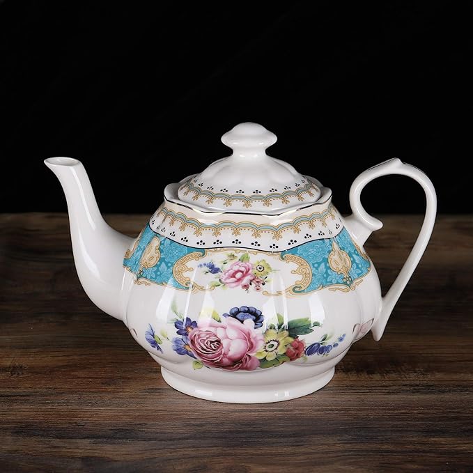 fanquare 15 Pieces European Retro Rose Tea Set,English Flora Tea Set for Adults,Porcelain Coffee Set