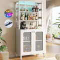 Aheaplus Bar Cabinet with Power Outlets, 67" Tall Wine Bar Cabinet Liquor Cabinet with LED Lights and Glass Holder, Coffee Bar Station for Living Room, Microwave Stand Bakers Rack Cabinet, White