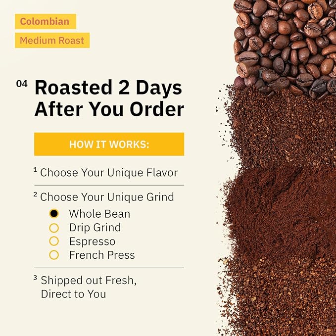 Colombian Medellín Whole Bean Coffee - Single Origin Medium Roast Coffee Beans, Freshly Roasted To Order Organic Specialty Coffee Beans, Specialty Grade, Fair Trade and Non-GMO, Chocolate & Berry Notes - 12 oz
