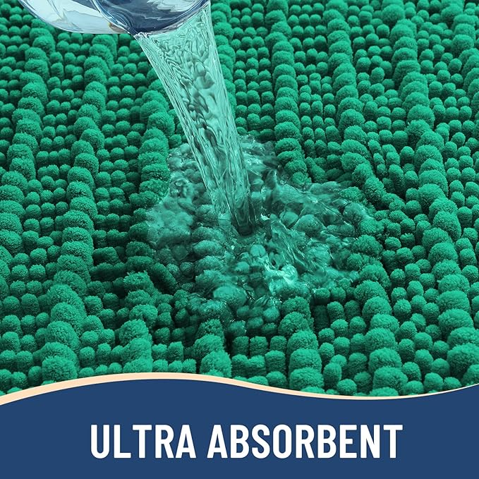 Arotive Luxury Chenille Bathroom Rug Mat, Extra Soft Thick Absorbent Shaggy Bath Rugs, Non-Slip Machine Wash Dry, Plush Bath Mats for Bathroom, Shower and Tub, 30x20, Emerald