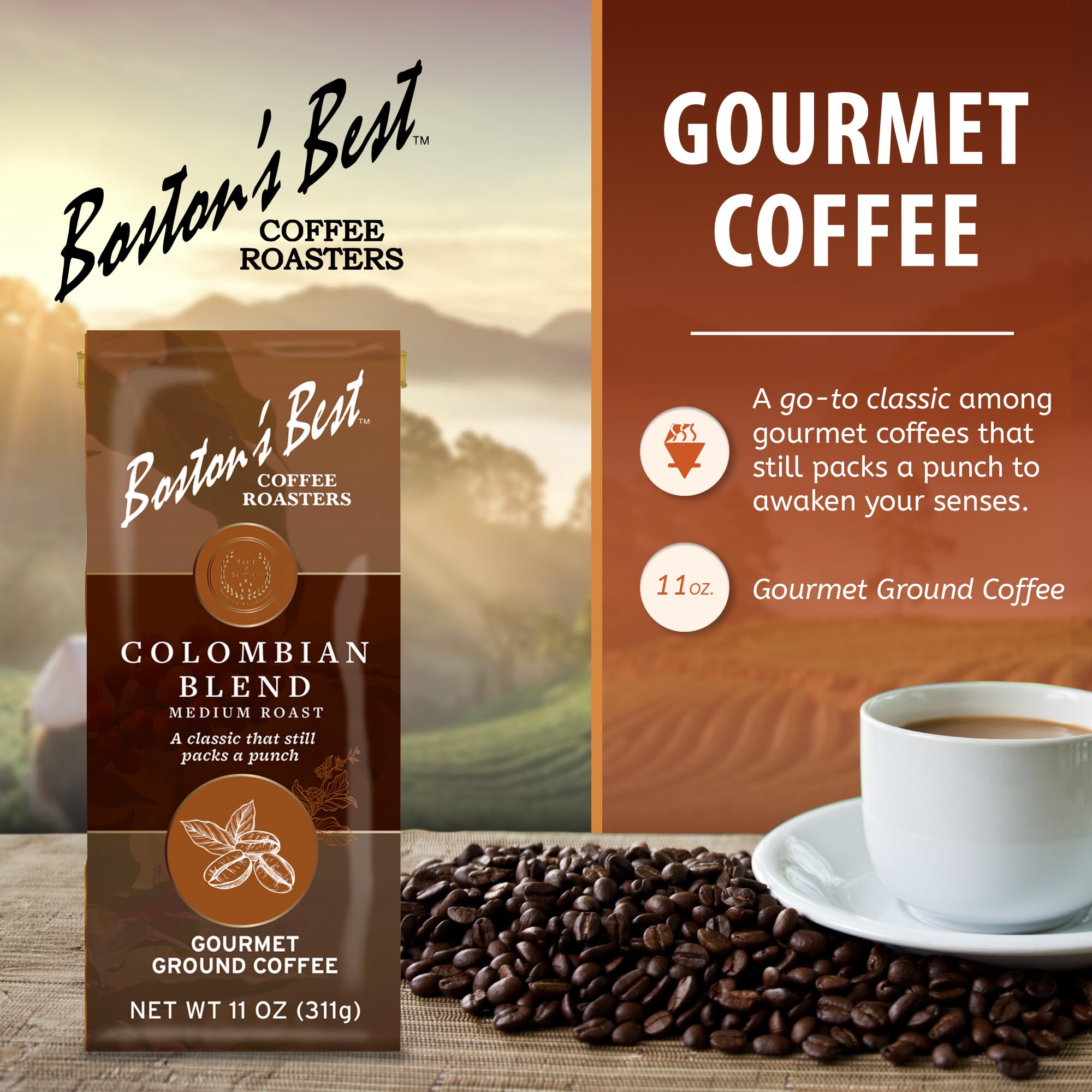 Boston’s Best Coffee - Colombian Blend Delicious Gourmet, Premium Ground Coffee, 11 oz. / 311 g Coffee Bag