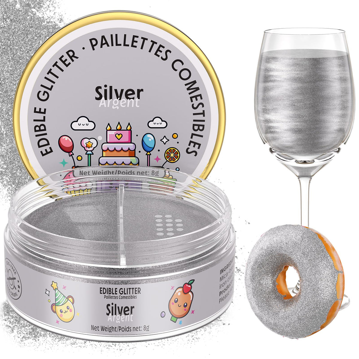 Nomeca Edible Glitter for Drinks Cakes, 8 grams Food Grade Luster Dust Sprinkles Glitter for Cake Decorations, DIY Cocktails, Beverages & Cake Decorating, Dessert Cake Topper (11-Fruit Green)