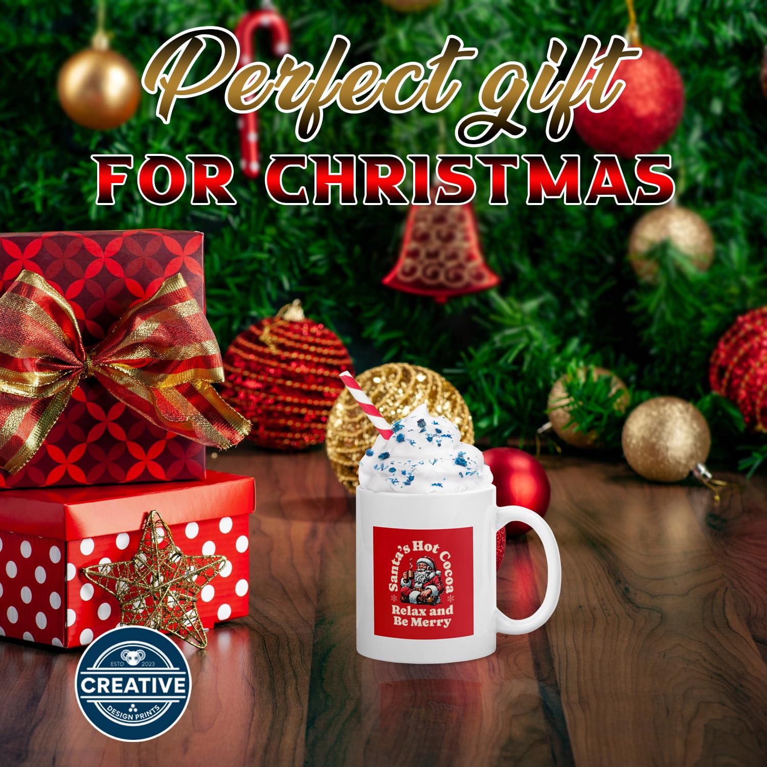 CREATIVE DESIGN PRINTS 11 oz Christmas Hot Chocolate Mug – Christmas-Themed Ceramic Coffee Cup, Holiday Novelty Drinkware, Festive Winter Gift