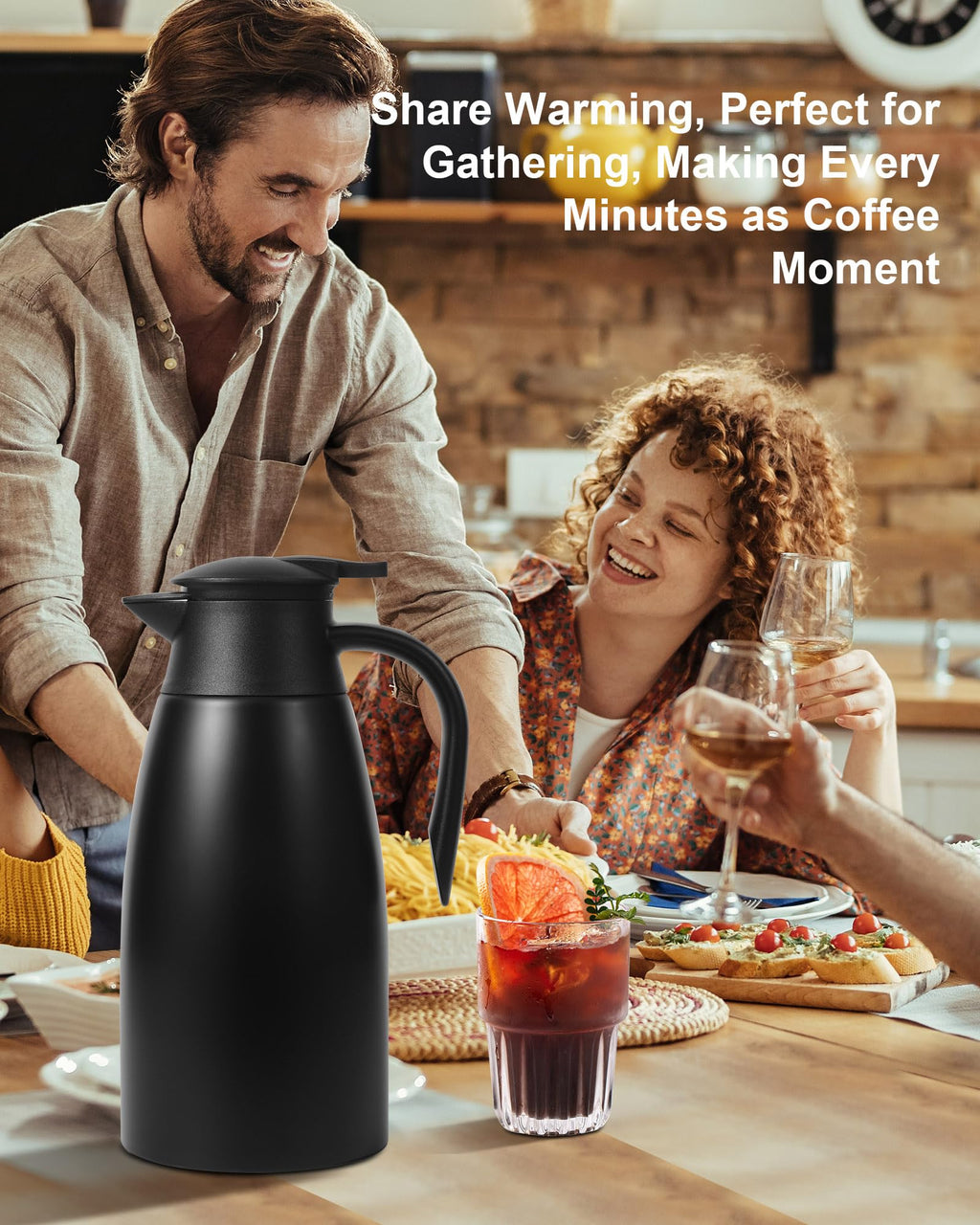 70oz Thermal Coffee Carafe for keeping hot,Updated Carafes for hot liquid, Stainless Steel Insulated Thermal Pot for Coffee, Hot Water,Keep Hot 12 Hours (Black 2.1 L)