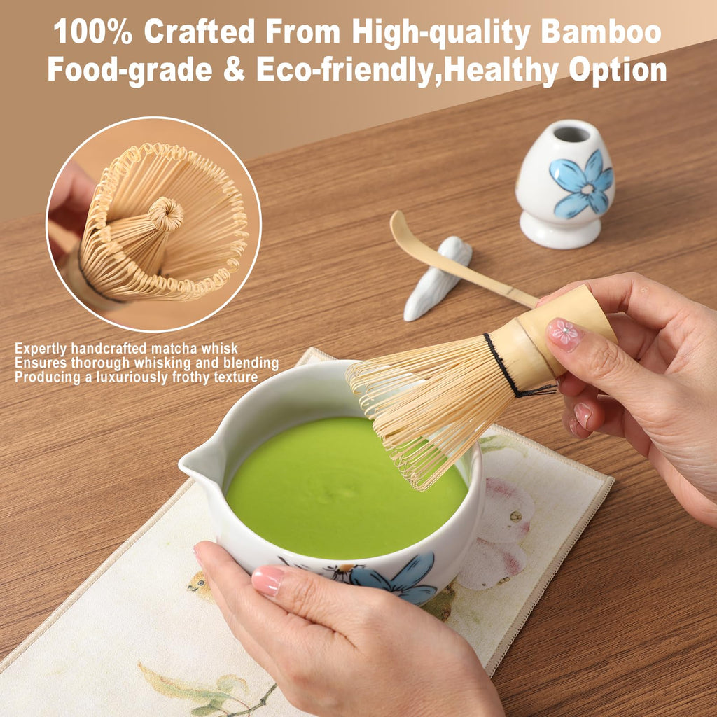 JunMu Matcha Whisk Set Cute,8pcs Matcha Set Whisk And Bowl,Matcha Kit Set With Bamboo Whisk,Ceramic Matcha Bowl,Sifter,Scoop,Holder,Towel,Stand,Spoon,Unique Gift for Japanese Matcha Tea Lover