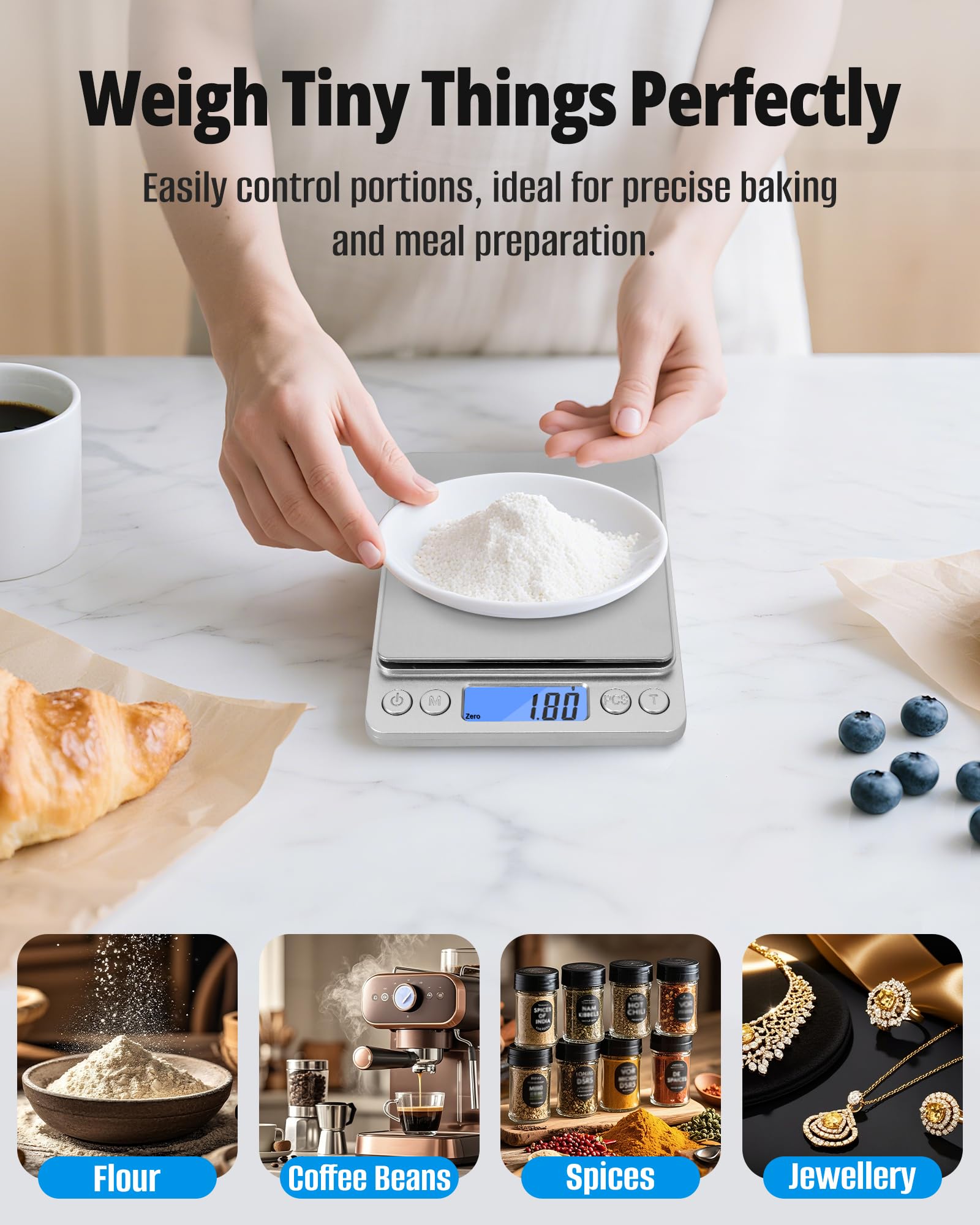 NEXT-SHINE Gram Scale 500g x 0.01g Precision, Digital Mini Pocket Size Portable Scale with Two Trays Nine Units, LCD Display Stainless Steel Platform for Weighing Jewelry Cooking Baking
