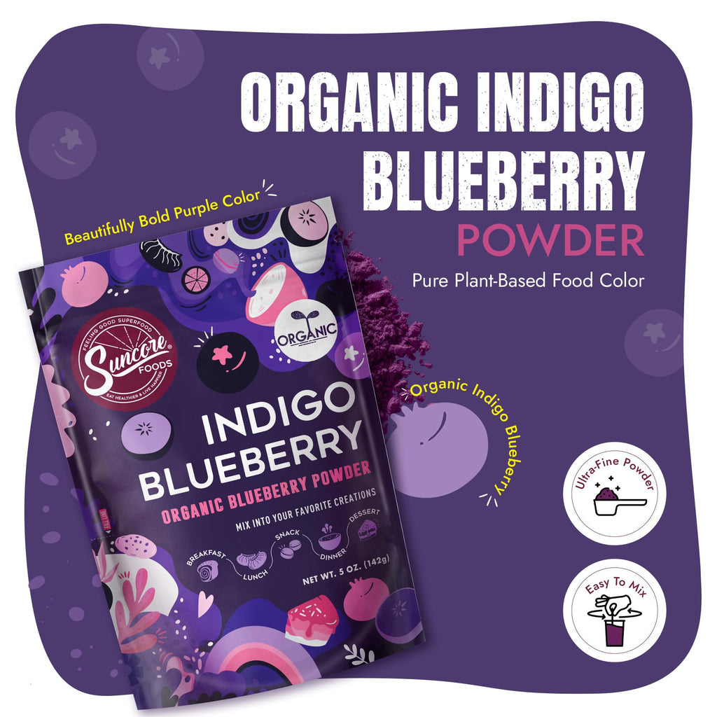 Suncore Foods Organic Indigo Blueberry Powder 5oz | Gluten Free | Vegan