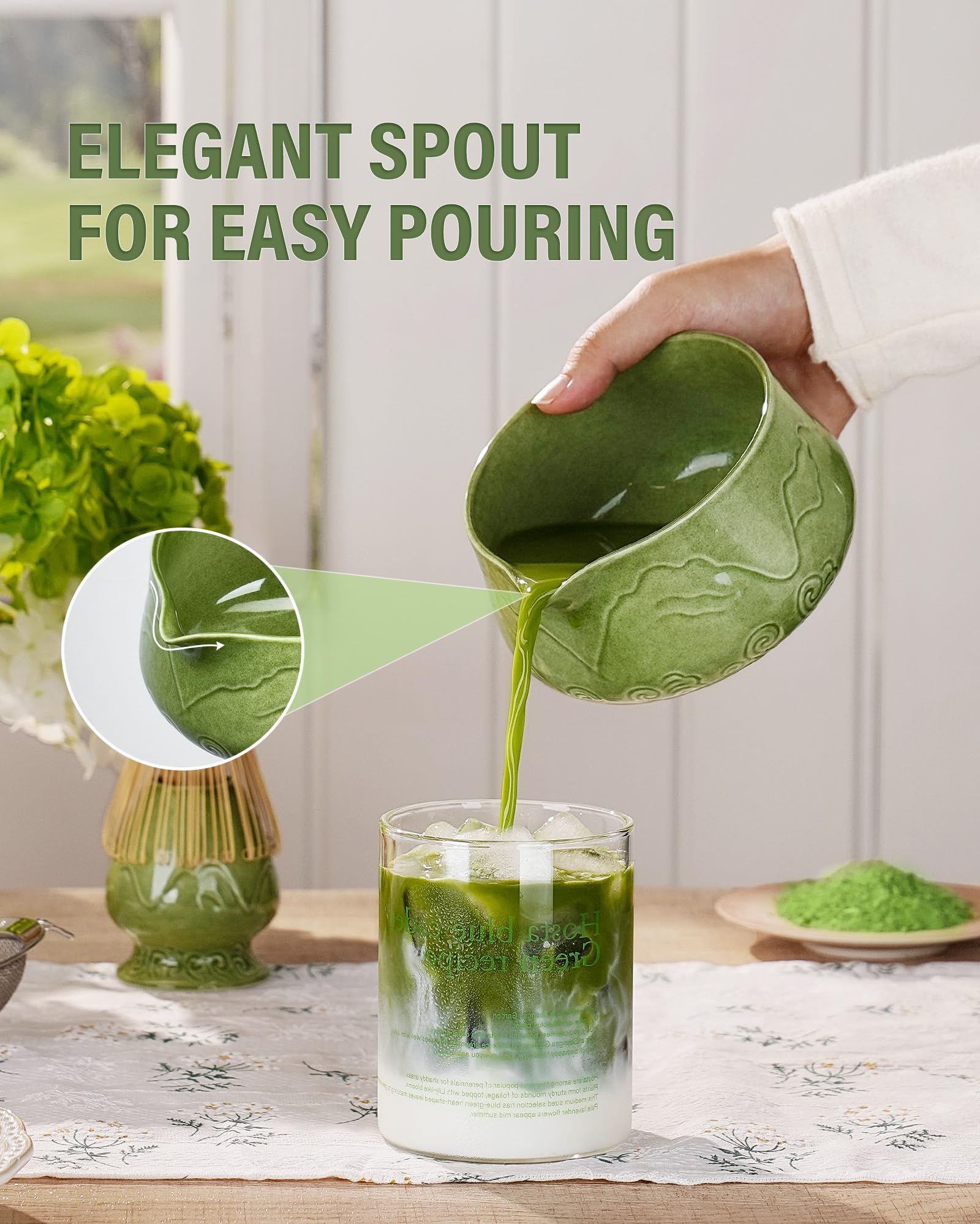 ZENS Premium Matcha Whisk Set with Blooming Cup, 7pcs Matcha Set, Green