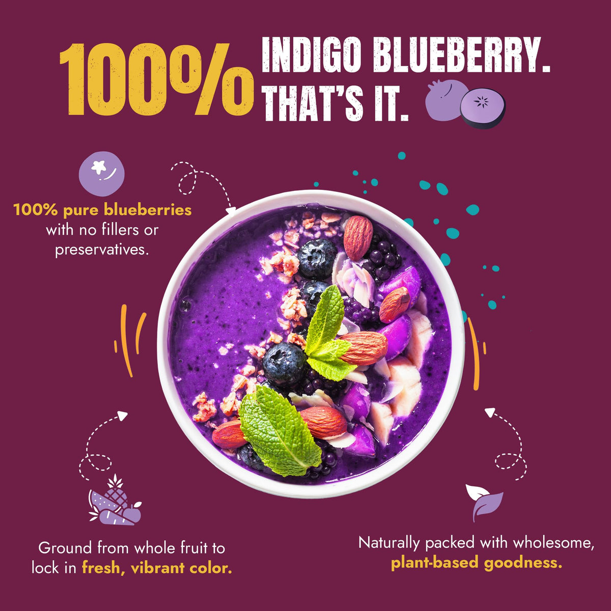 Suncore Foods Organic Indigo Blueberry Powder 5oz | Gluten Free | Vegan