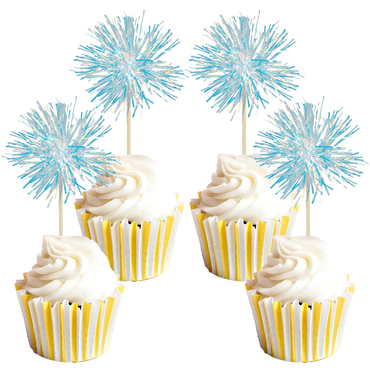 Gyufise 30Pcs Foil Firework Cupcake Toppers Sparkle Tinsel Cake Toppers Tinsel Drink Cake Decoration Cocktail Picks for Birthday Wedding Graduation Party Supplies Dark Blue