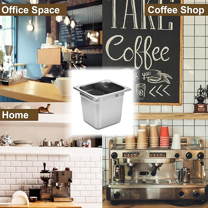 TECHSHARE Stainless Steel Coffee Knock Box, Square Espresso Knock Box, Large Capacity Coffee Accessories, Easy to Clean Espresso Accessories for Home, Kitchen, Cafe, and More