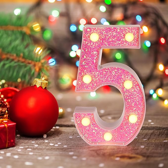 Foaky Pink Light up Letters，Pink Party Decorations,Girls Room Decor,Glitter Marquee Numbers,Alphabet Letter Sign for Night Light Birthday Party Girls Gifts, Home Bar Decoration (6)