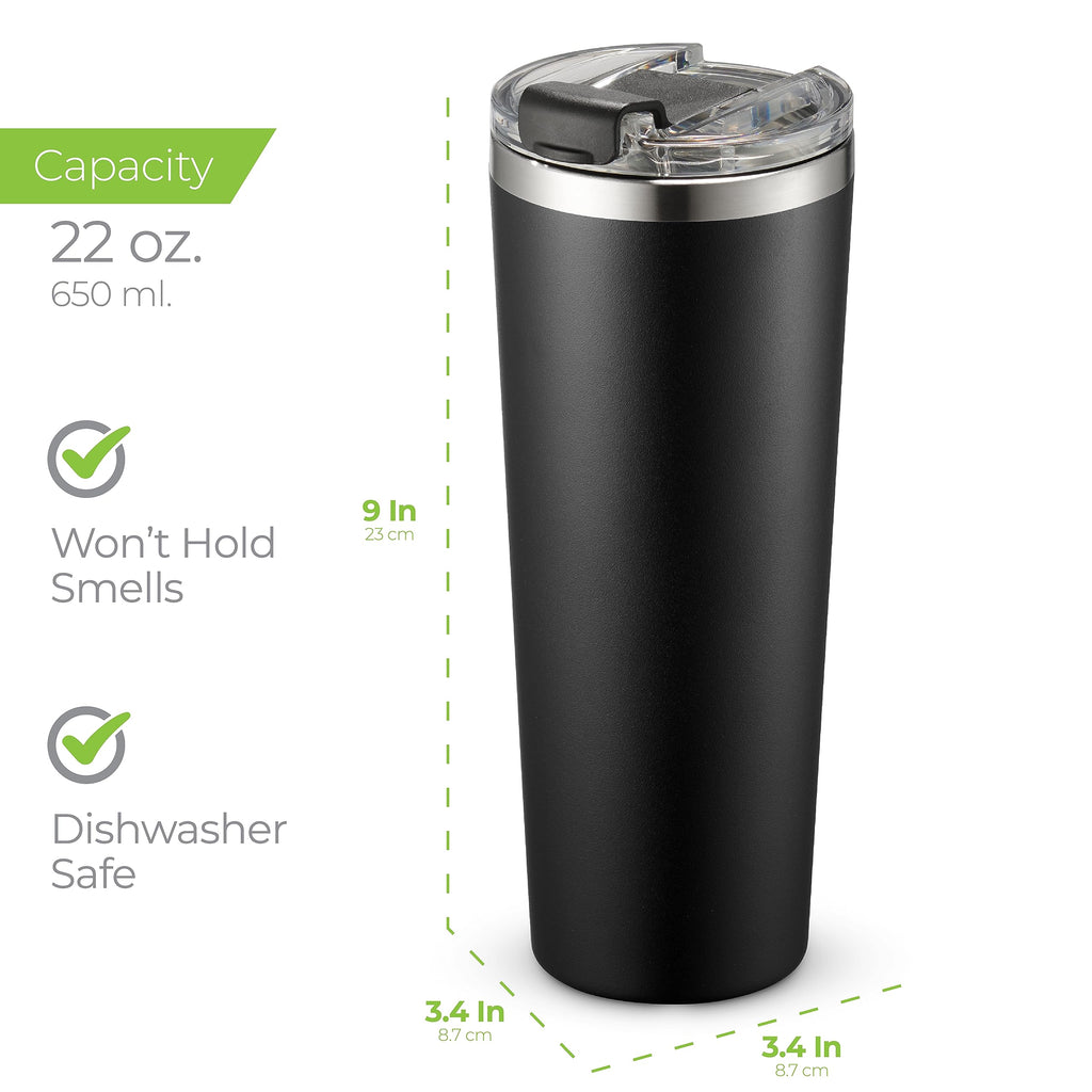 SIPX™ 22 oz Insulated Coffee Tumbler with Leakproof Lid – Stainless Steel, Vacuum Insulated – Keeps Drinks Hot or Cold for Hours – Cupholder Friendly Travel Mug – Black